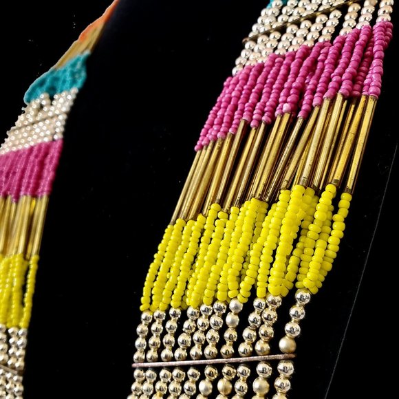 29" Vibrant Tribal Boho Multi-Strand Vibrant Color Statement Necklace - Picture 3 of 8